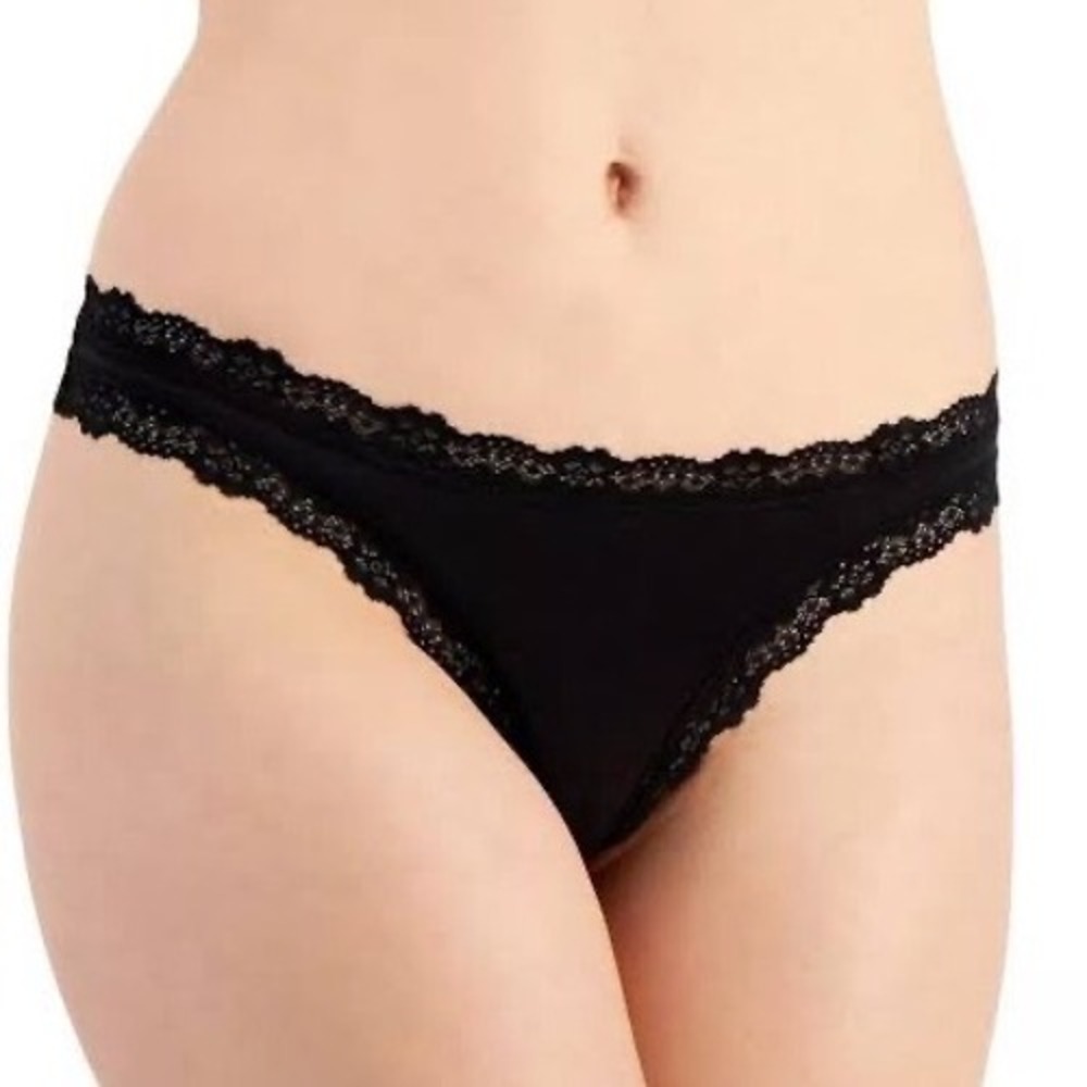 Jenni Intimates Womens Plus Size 2X Black Lace Trim Comfort Core Panties